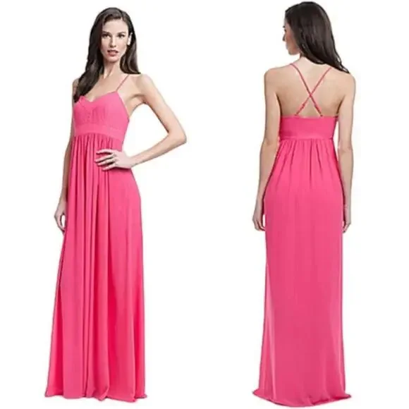 Badgley Mischka l Pink Cross Back Maxi Gown Size 2 - Picture 1 of 9